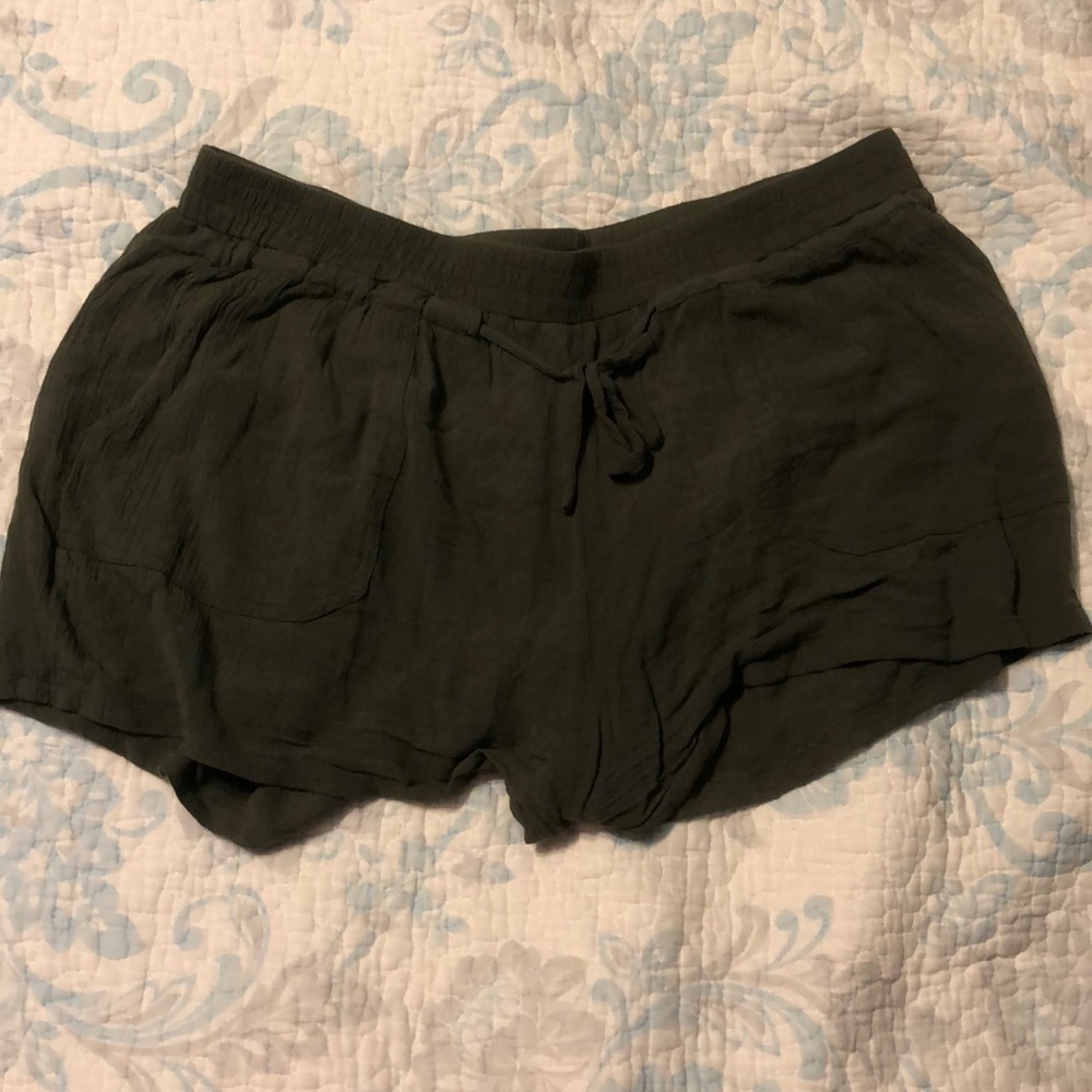 army green flowy shorts